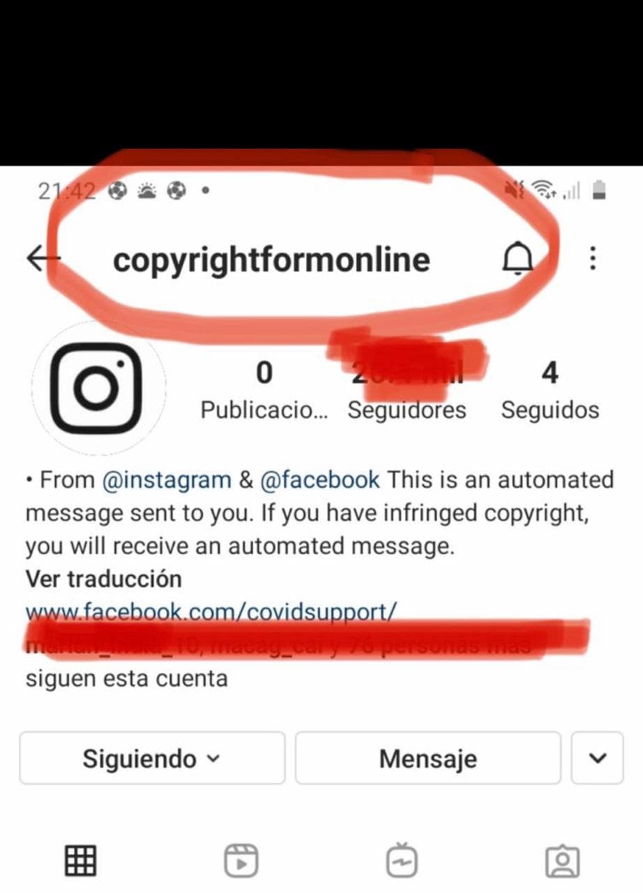 Campaña de estafa de Copyright Infringement en Instagram