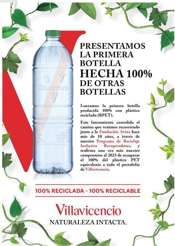 Danone y Villavicencio presentan la primera botella hecha 100% de otras botellas