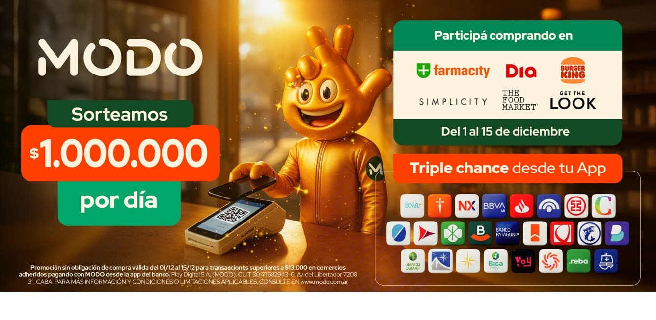 MODO relanza el “Sorteo del Millón” con premios diarios de $1.000.000 en diciembre