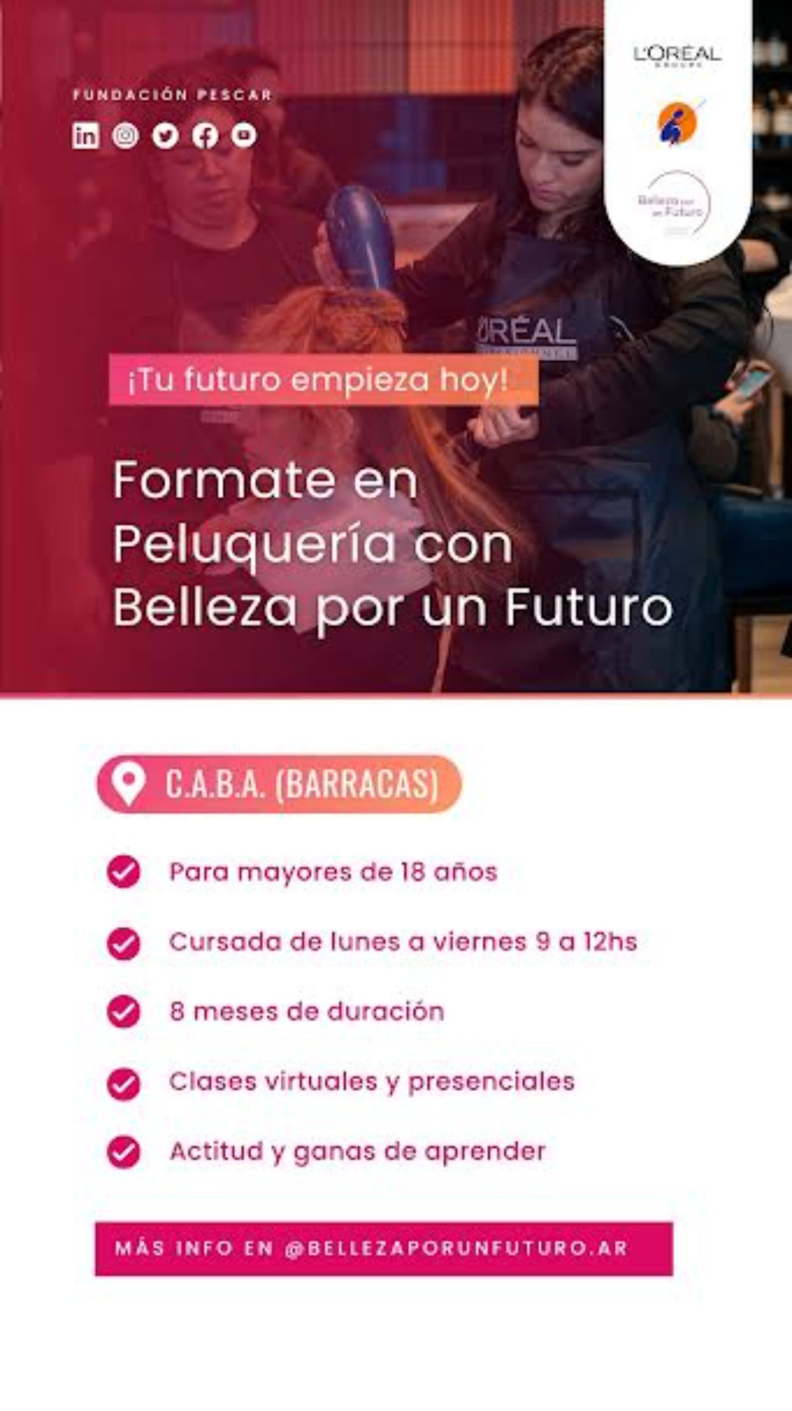 Belleza por un Futuro abre inscripciones para un curso gratuito de peluquería en Barracas