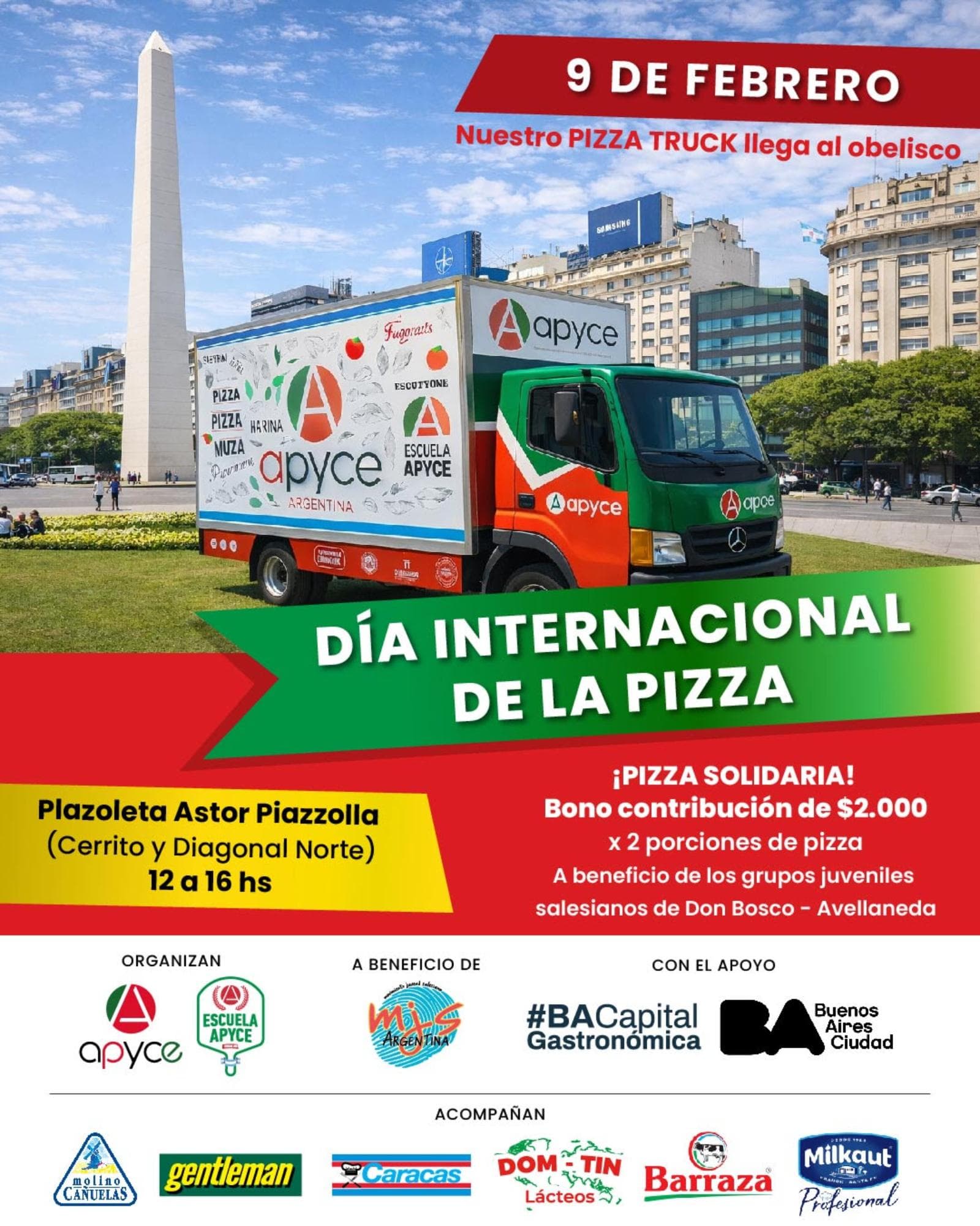 Apyce organiza una degustación solidaria de pizza frente al Obelisco el 9 de febrero