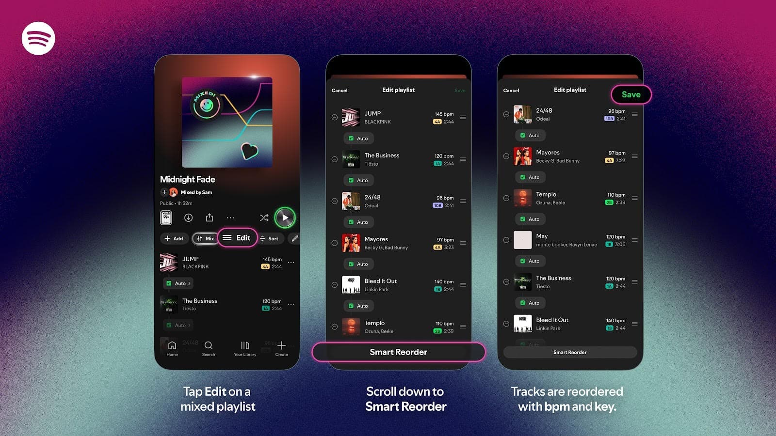 Spotify amplía las playlists mixeadas y suma Smart Reorder para usuarios Premium