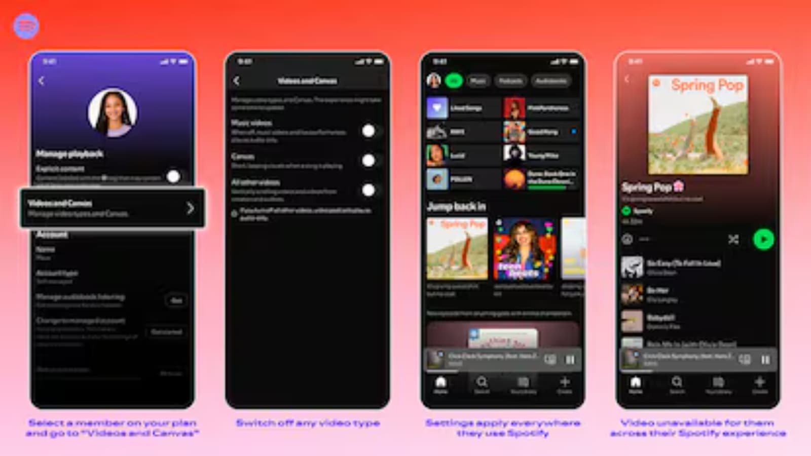 Spotify suma controles para desactivar videos de música, podcasts y Canvas en loop