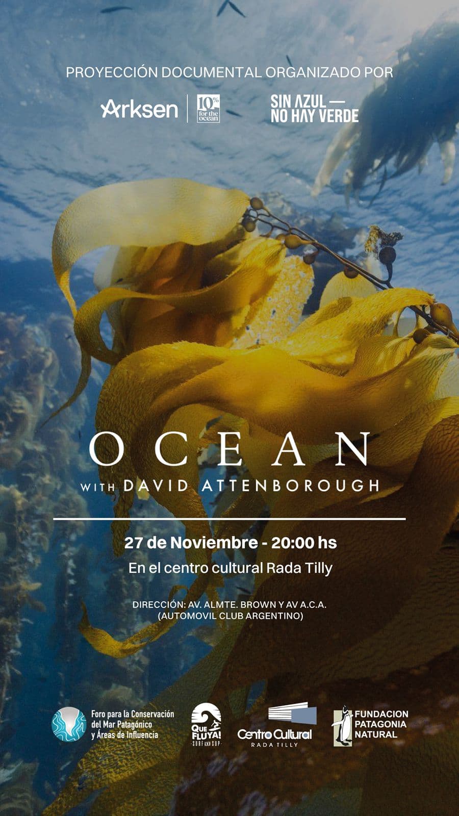 Proyección gratuita del documental Ocean y conversatorio sobre el Mar Argentino en Rada Tilly