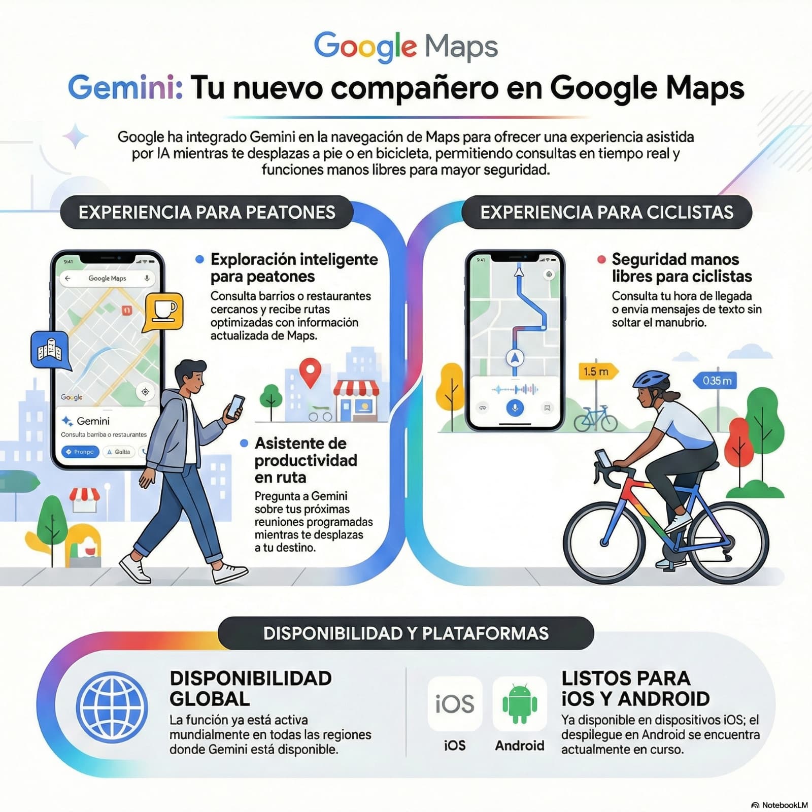 Google Maps habilitó navegación con Gemini para peatones y ciclistas en iOS