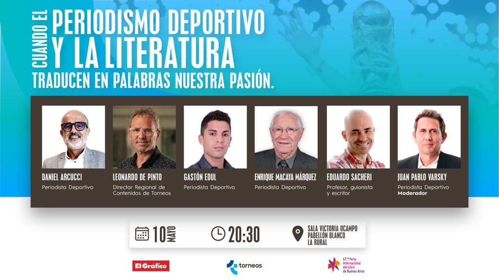 Torneos presentará en el marco de la Feria del Libro el encuentro “Cuando el periodismo deportivo y la literatura traducen en palabras nuestra pasión”