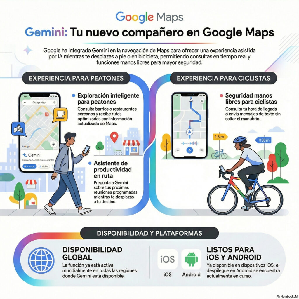 Google Maps habilitó navegación con Gemini para peatones y ciclistas en iOS