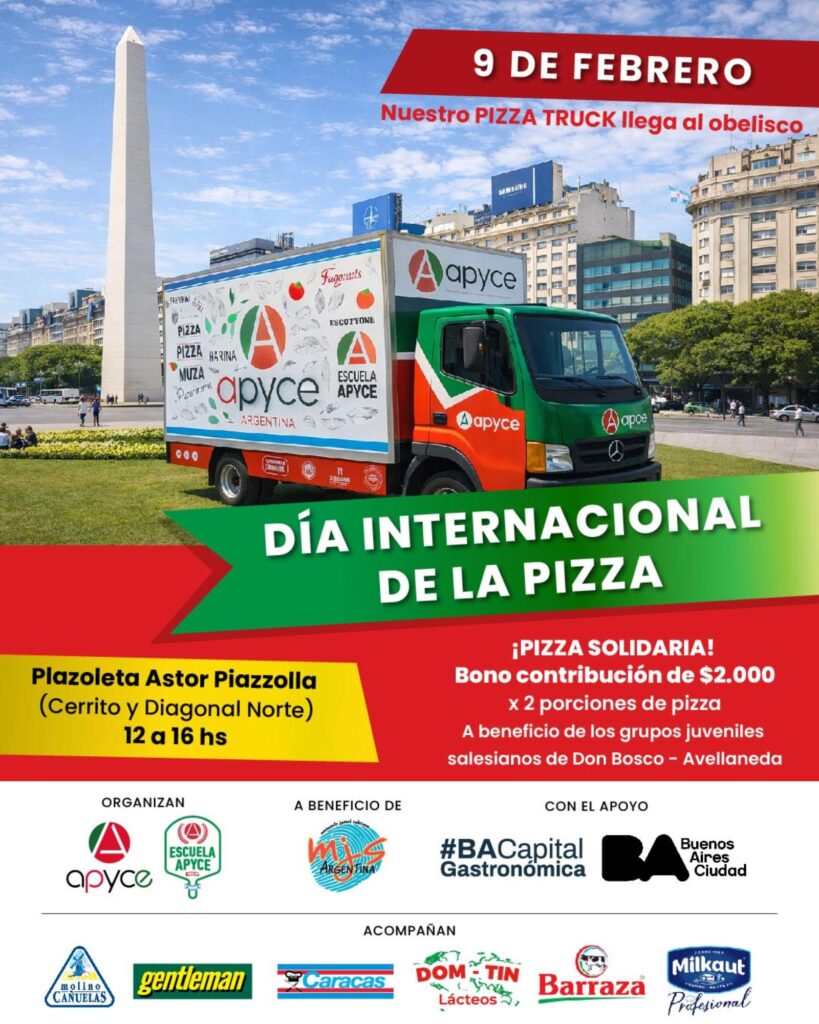 Apyce organiza una degustación solidaria de pizza frente al Obelisco el 9 de febrero